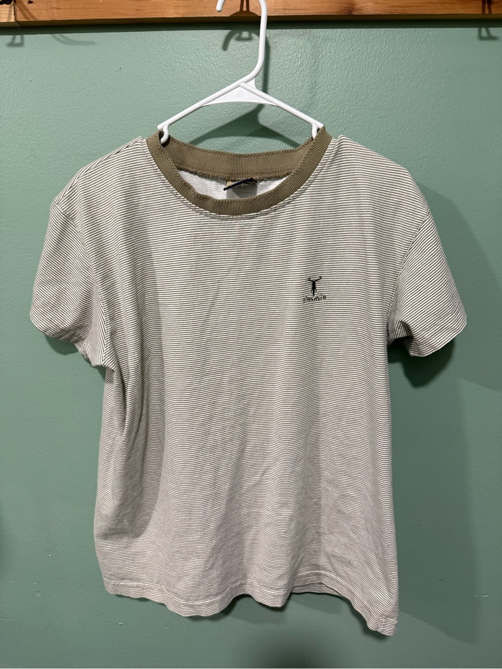 26 International Men's White Thin-Stripe Tee with Olive Collar